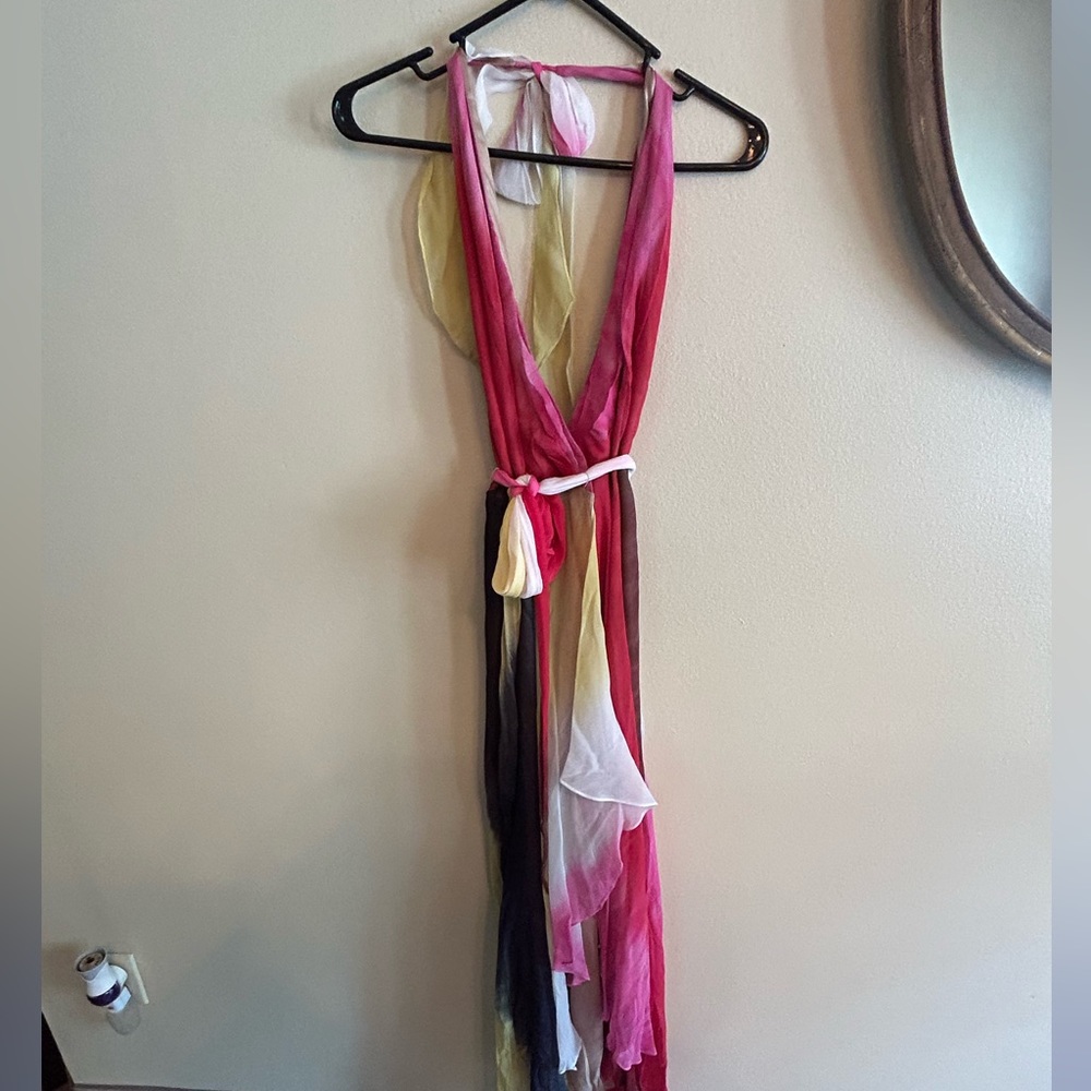 BCBG MAXAZARIA Silk Halter Wrap Dress